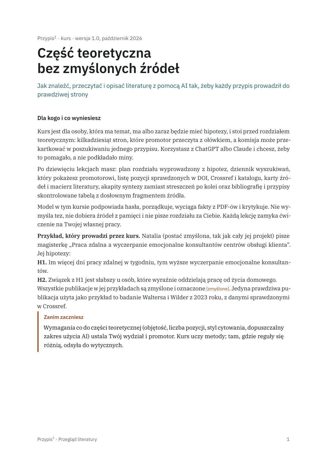 Strona 1 kursu Część teoretyczna bez zmyślonych źródeł